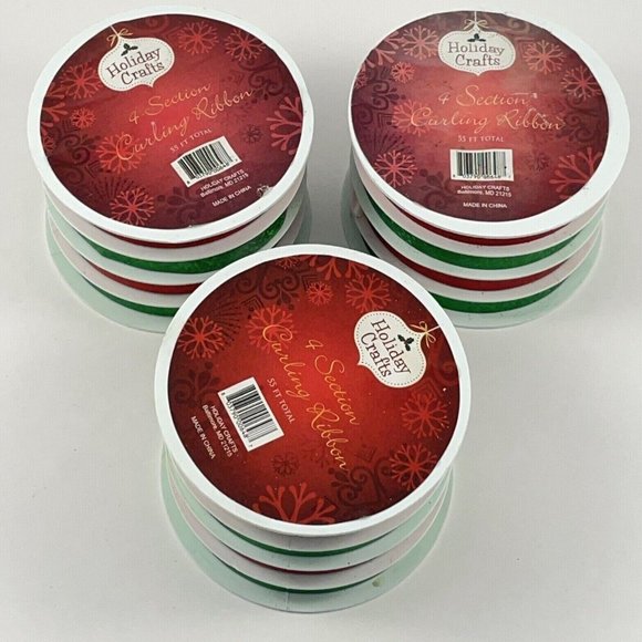 New Holiday Ribbons 3 packs of Red / Green Ribbons by Holiday Crafts 55Ft each - Picture 2 of 4